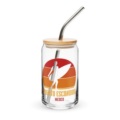 Surfing Puerto Escondido Mexico, Pacific Surfer Girl Can-Shaped Glass