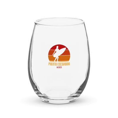 Surfing Puerto Escondido Mexico, Pacific Surfer Girl Stemless Wine Glass