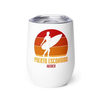 Surfing Puerto Escondido Mexico, Pacific Surfer Girl Wine Tumbler