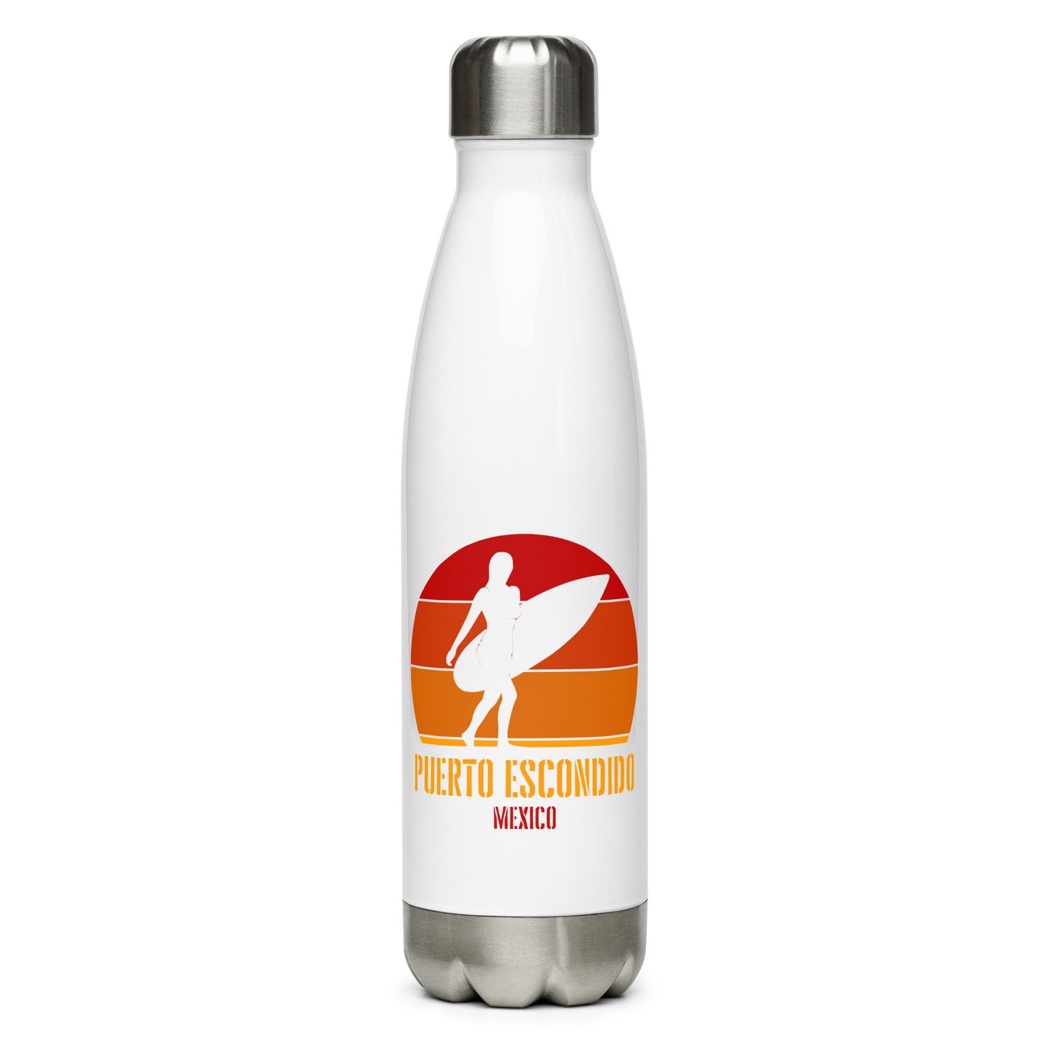 Surfing Puerto Escondido Mexico, Pacific Surfer Girl Stainless Steel Water Bottle
