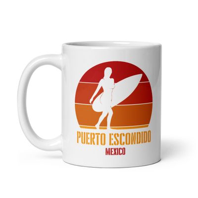 Surfing Puerto Escondido Mexico, Pacific Surfer Girl White Coffee Mug
