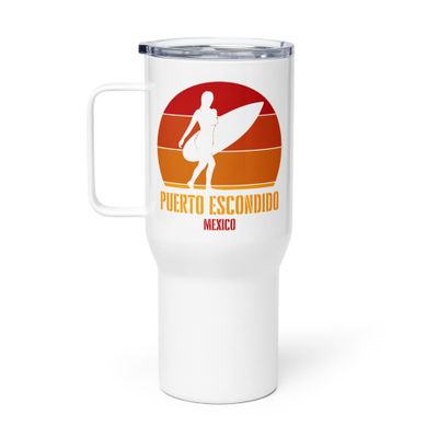 Surfing Puerto Escondido Mexico, Pacific Surfer Girl Travel Mug with a Handle