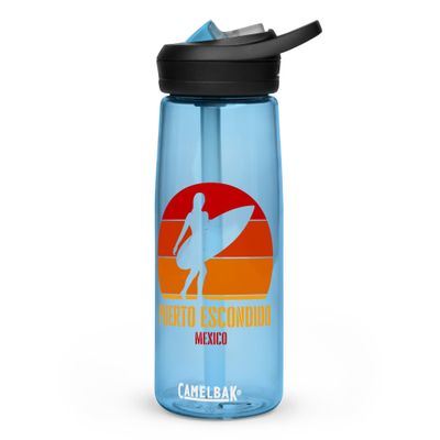 Surfing Puerto Escondido Mexico, Pacific Surfer Girl Sports Water Bottle