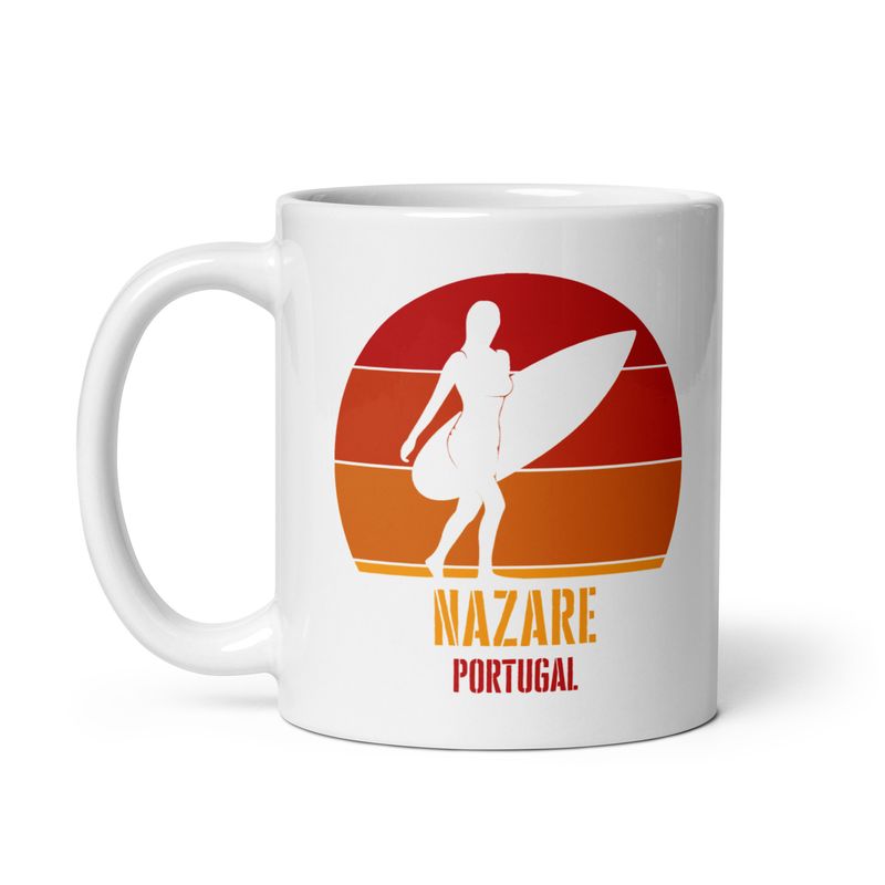 Surfing Nazare Portugal, Atlantic Surfer Girl White Coffee Mug