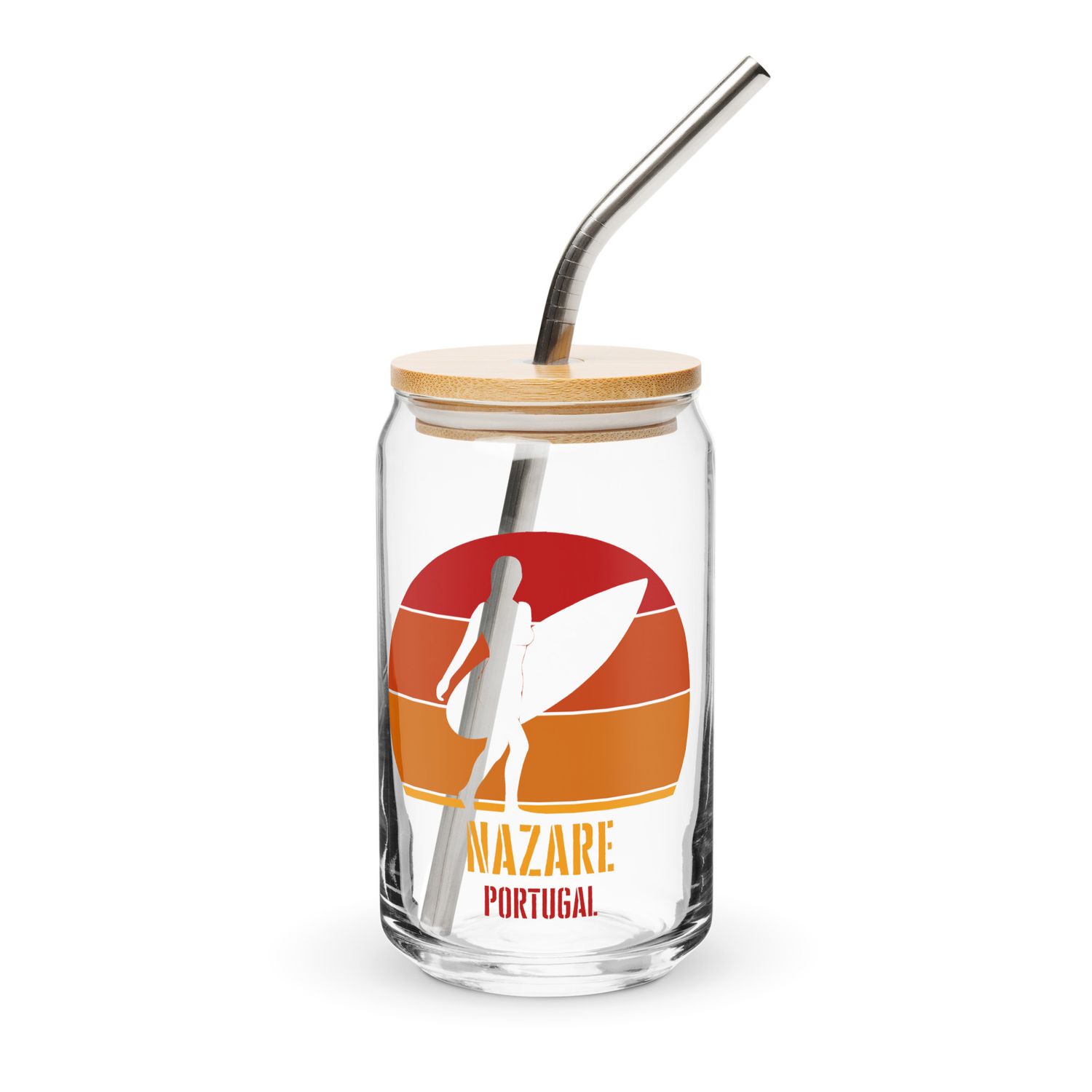 Surfing Nazare Portugal, Atlantic Surfer Girl Can-Shaped Glass