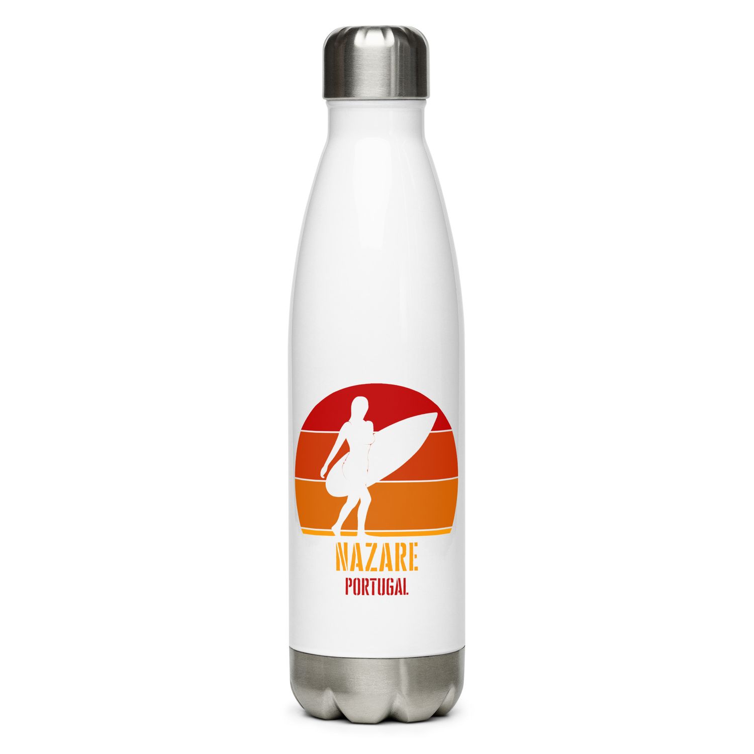 Surfing Nazare Portugal, Atlantic Surfer Girl Stainless Steel Water Bottle
