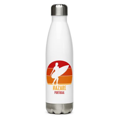 Surfing Nazare Portugal, Atlantic Surfer Girl Stainless Steel Water Bottle