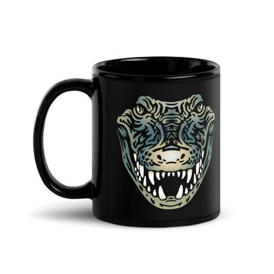 Australian Crocodile Portrait Black Coffee Mug