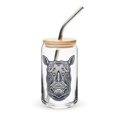 Endangered Javan Rhinoceros Portrait Can-Shaped Glass