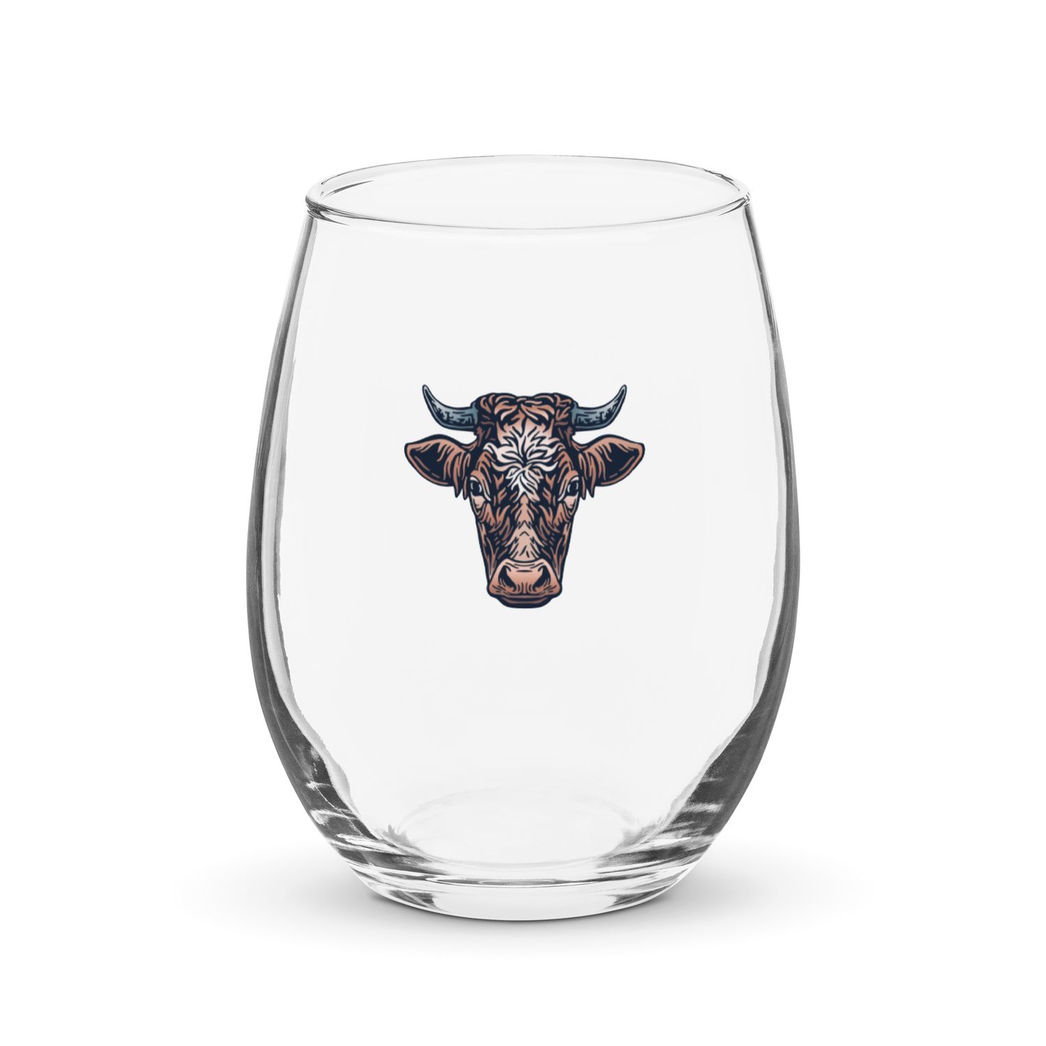 Farm Cow Portrait Stemless Wine Glass