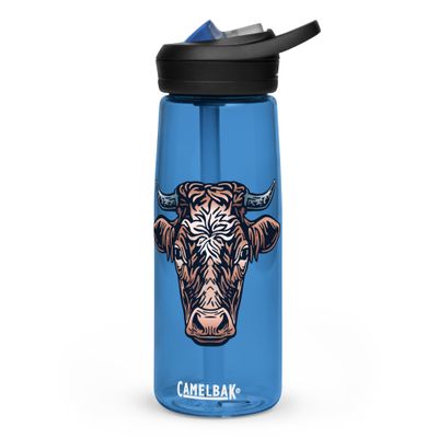 Farm Cow Portrait Sports Water Bottle