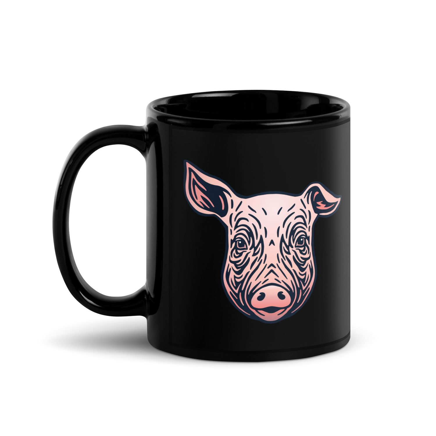 Farm Pig Portrait Black Coffee Mug