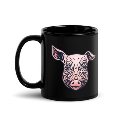 Farm Pig Portrait Black Coffee Mug