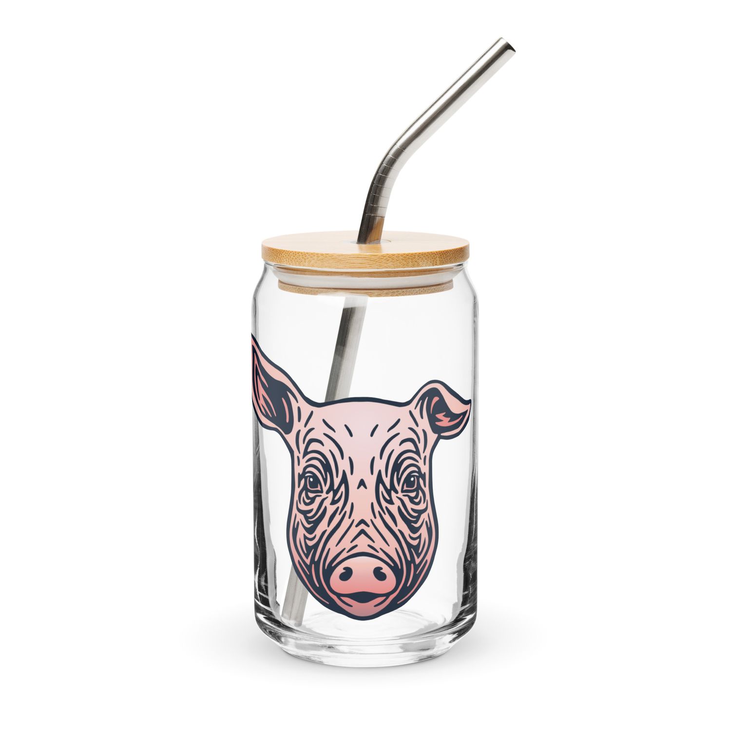 Farm Pig Portrait Can-Shaped Glass