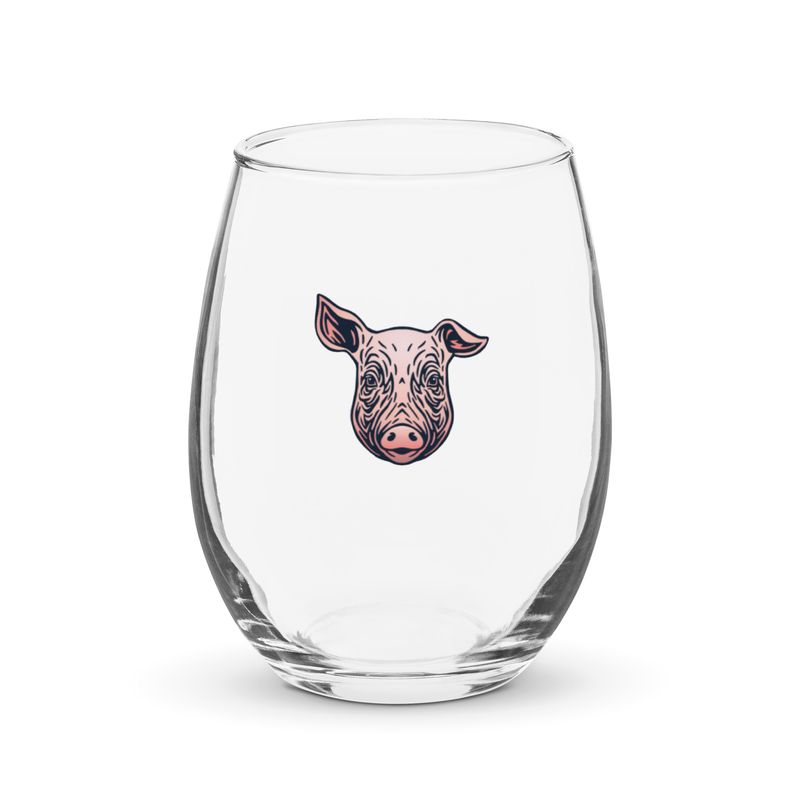 Farm Pig Portrait Stemless Wine Glass