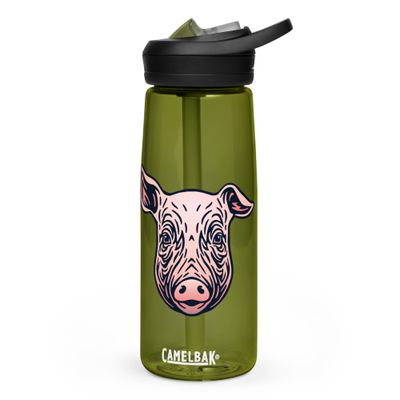 Farm Pig Portrait Sports Water Bottle