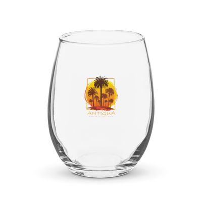 Antigua Sunset Palms, Tourist Vacation Stemless Wine Glass