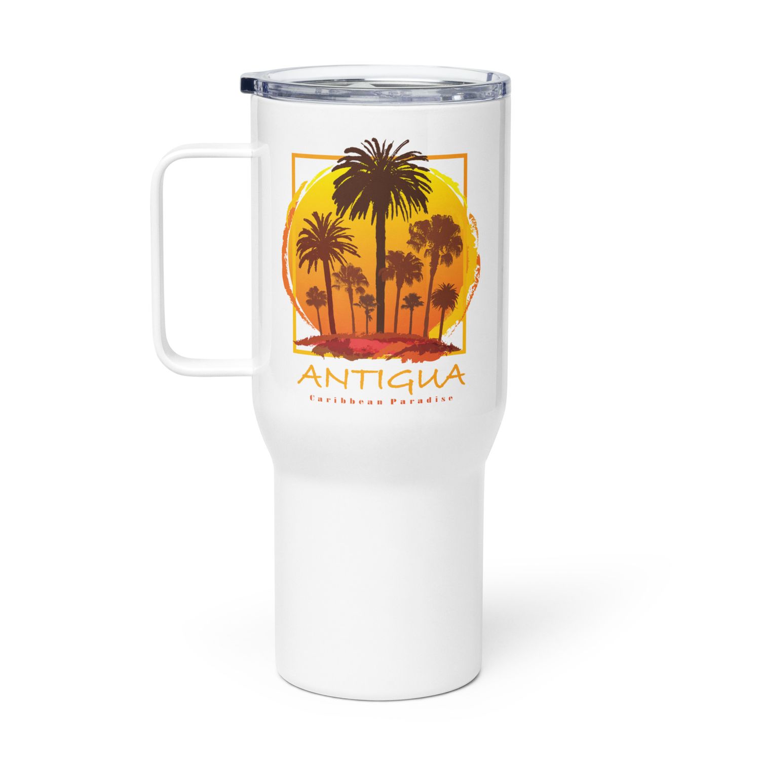 Antigua Sunset Palms, Tourist Vacation Travel Mug with a Handle