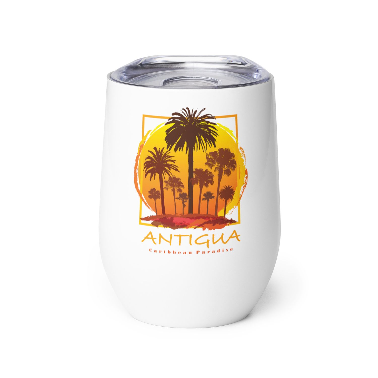 Antigua Sunset Palms, Tourist Vacation Wine Tumbler