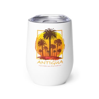 Antigua Sunset Palms, Tourist Vacation Wine Tumbler