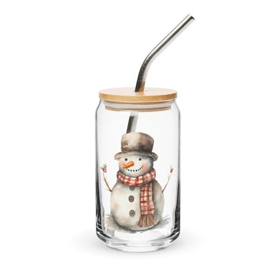 Christmas Snowman 1 Can-Shaped Glass