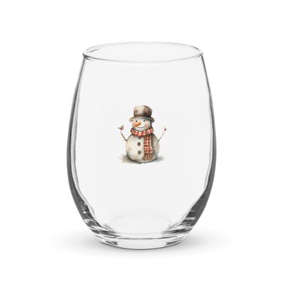 Christmas Snowman 1 Stemless Wine Glass