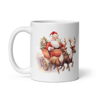 Santa and his Reindeers 1 White Coffee Mug