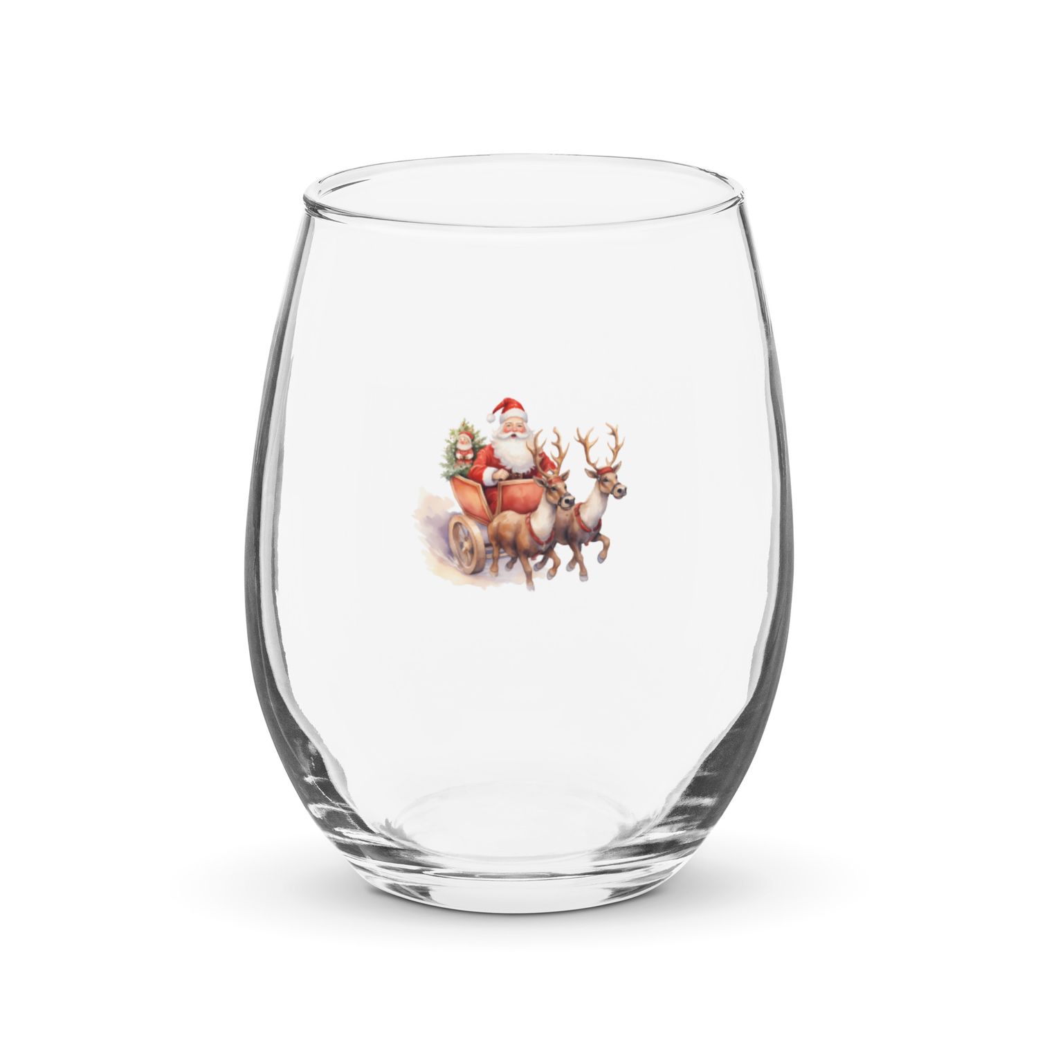 Santa and his Reindeers 1 Stemless Wine Glass