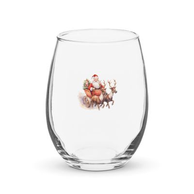 Santa and his Reindeers 1 Stemless Wine Glass