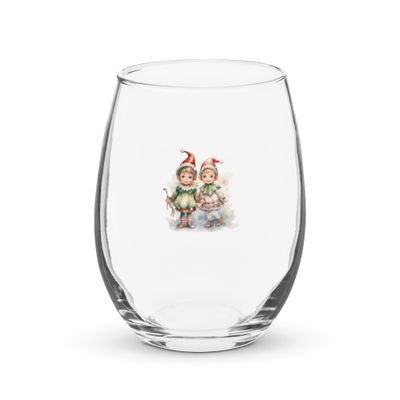Christmas Elves 1 Stemless Wine Glass