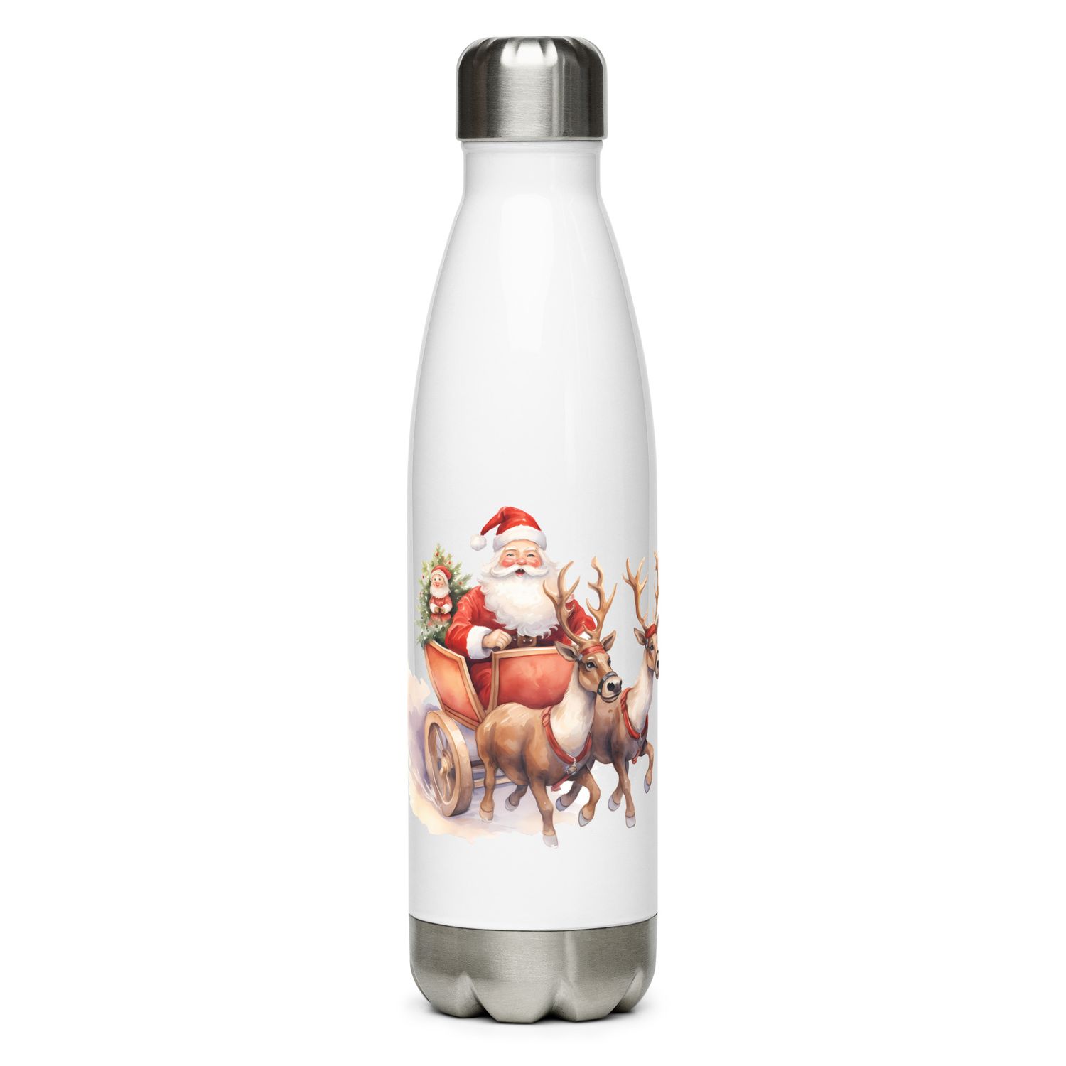Santa and his Reindeers 1 Stainless Steel Water Bottle
