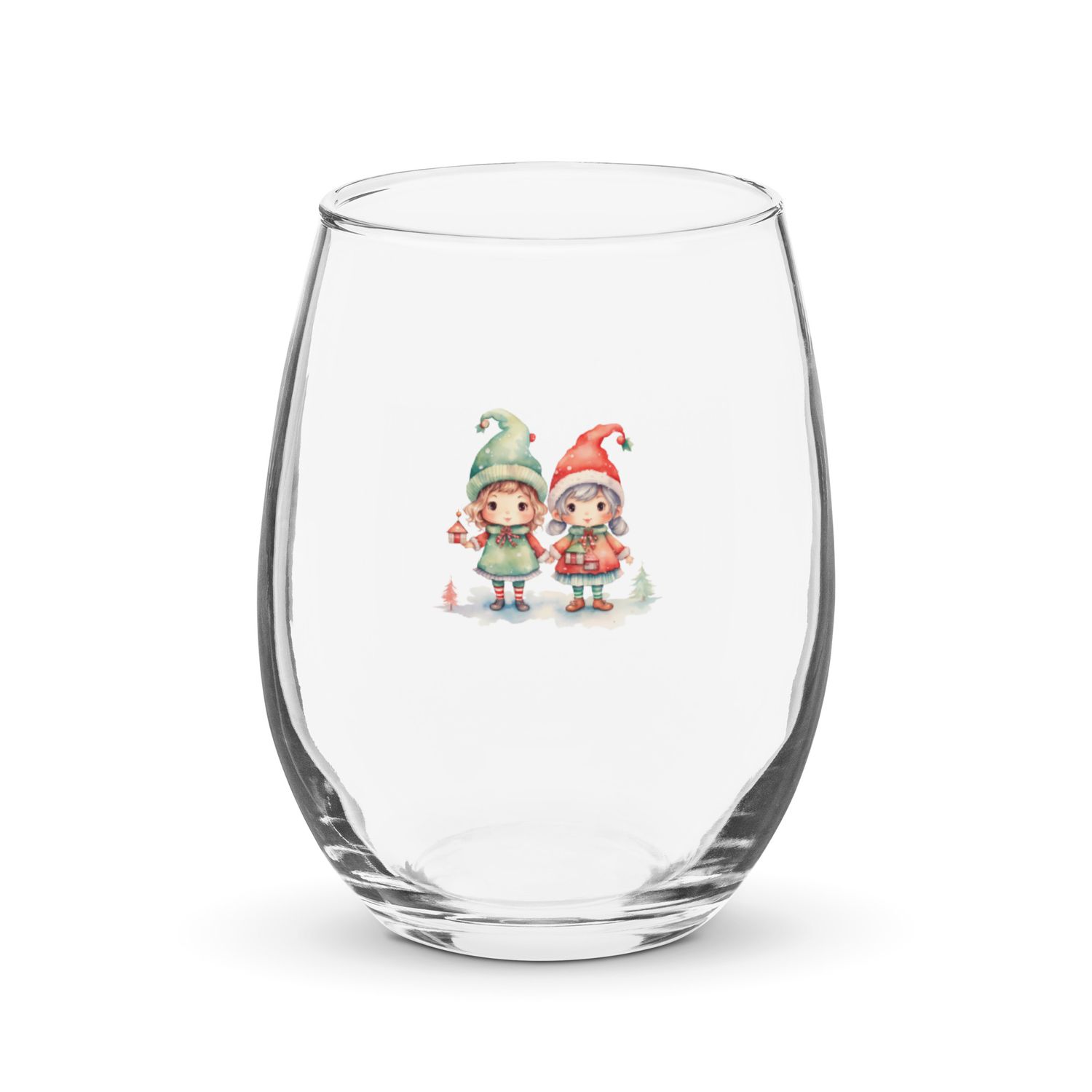 Christmas Elves 2 Stemless Wine Glass