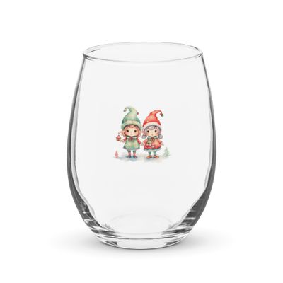 Christmas Elves 2 Stemless Wine Glass