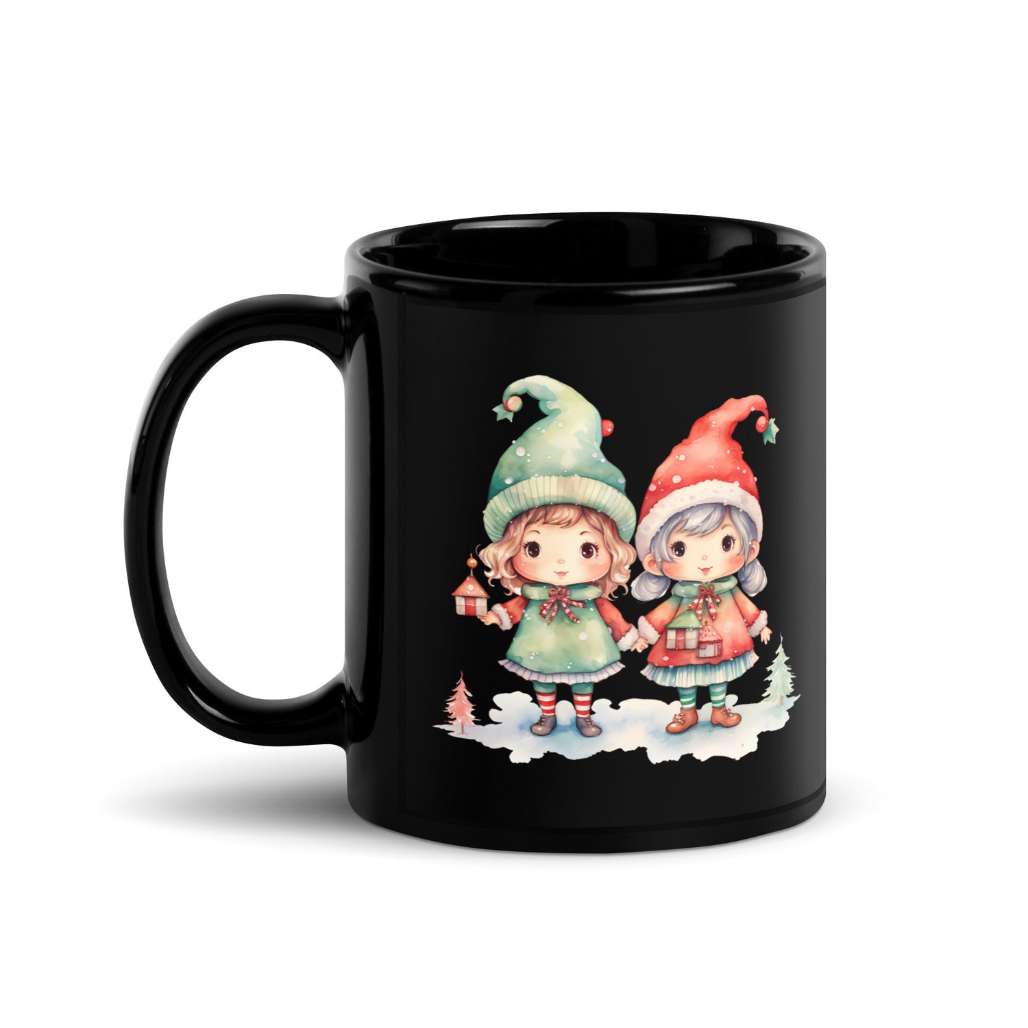 Christmas Elves 2 Black Coffee Mug