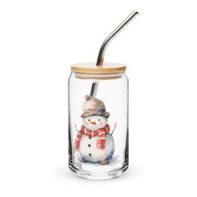 Christmas Snowman 2 Can-Shaped Glass