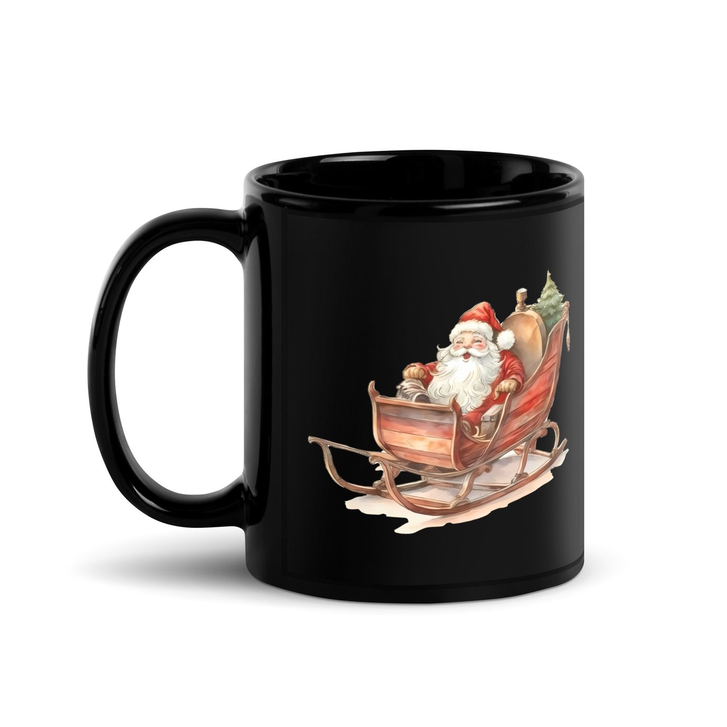 Santa&#39;s Sleigh 1 Black Coffee Mug