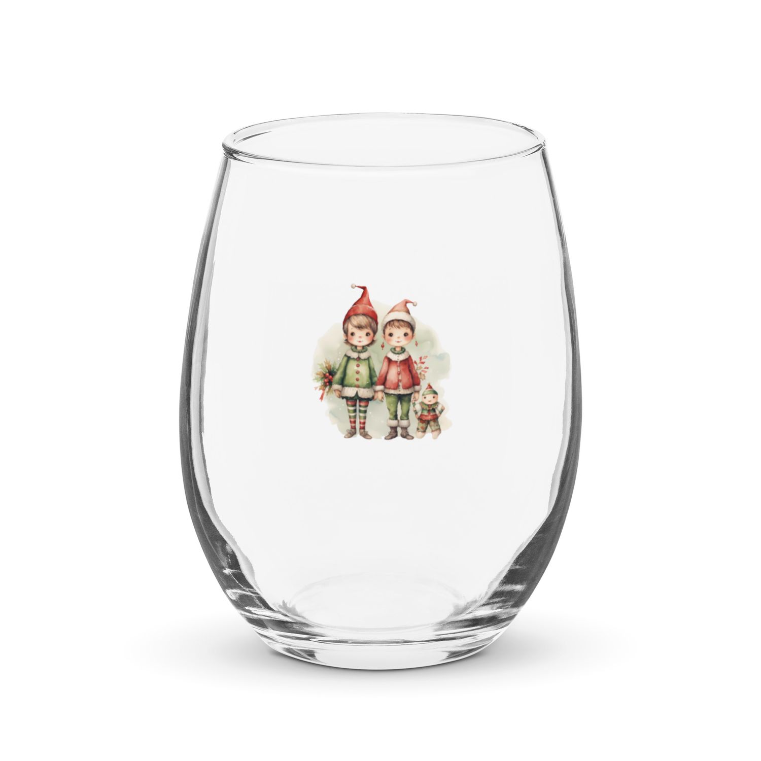 Christmas Elves 3 Stemless Wine Glass