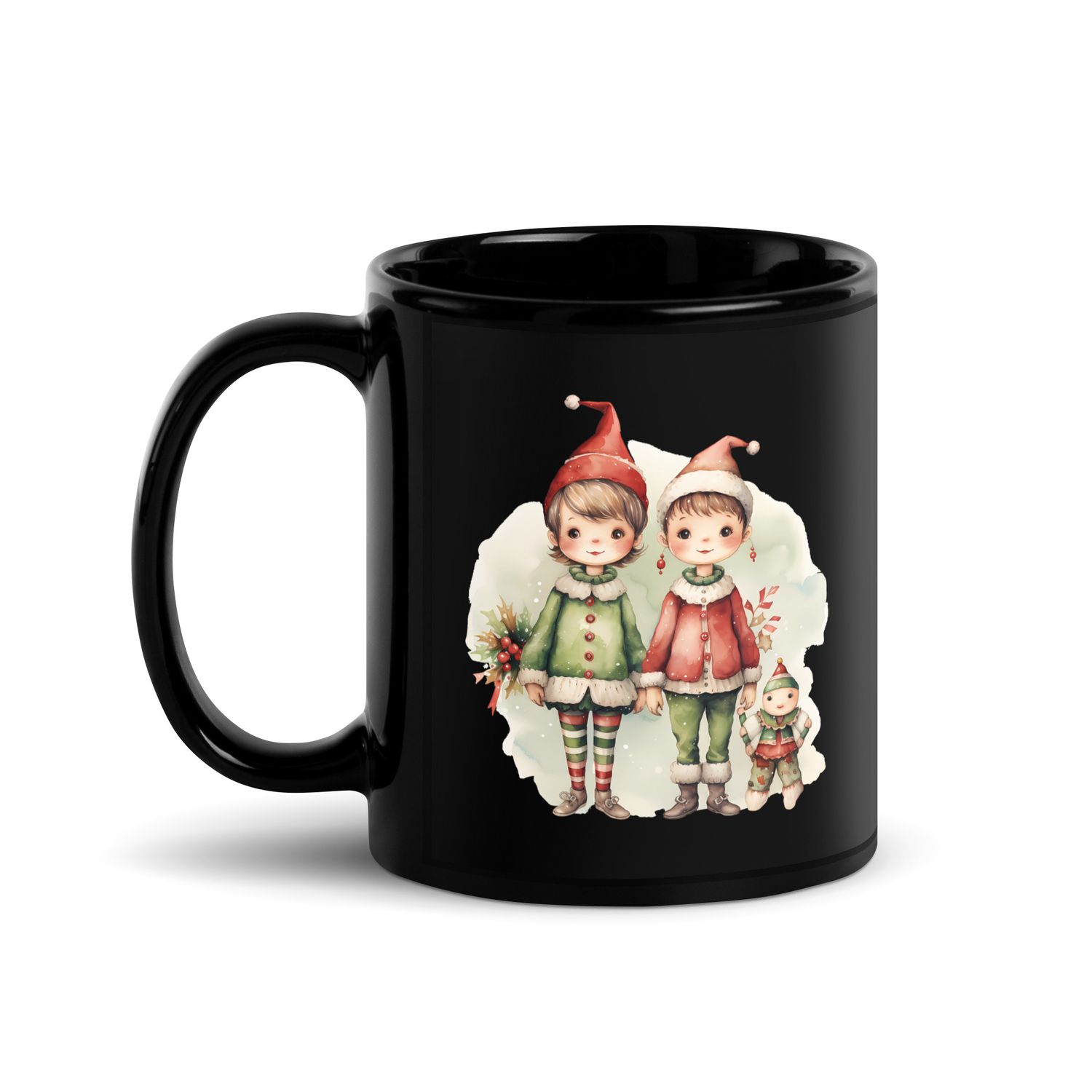 Christmas Elves 3 Black Coffee Mug