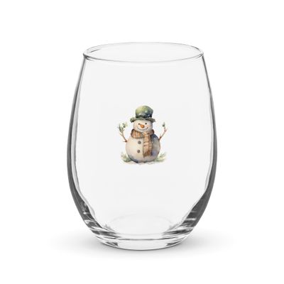 Christmas Snowman 3 Stemless Wine Glass