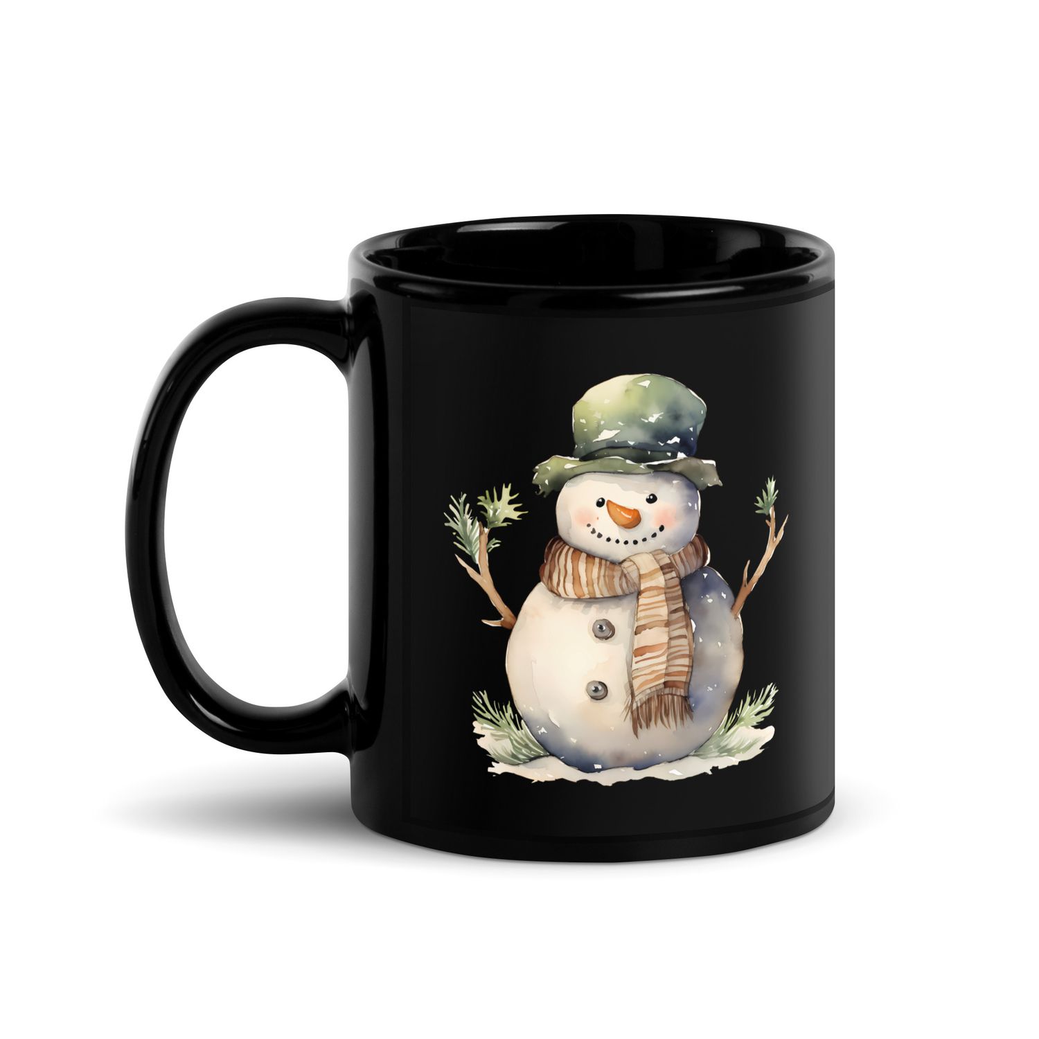 Christmas Snowman 3 Black Coffee Mug