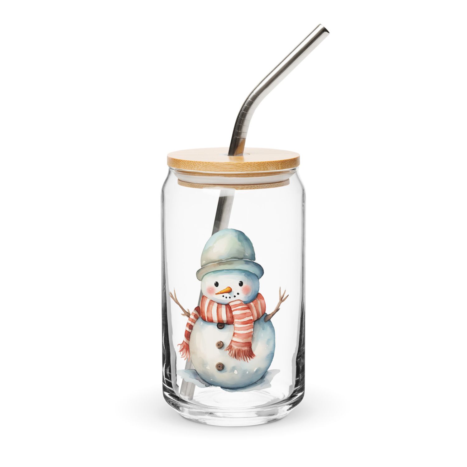 Christmas Snowman 4 Can-Shaped Glass