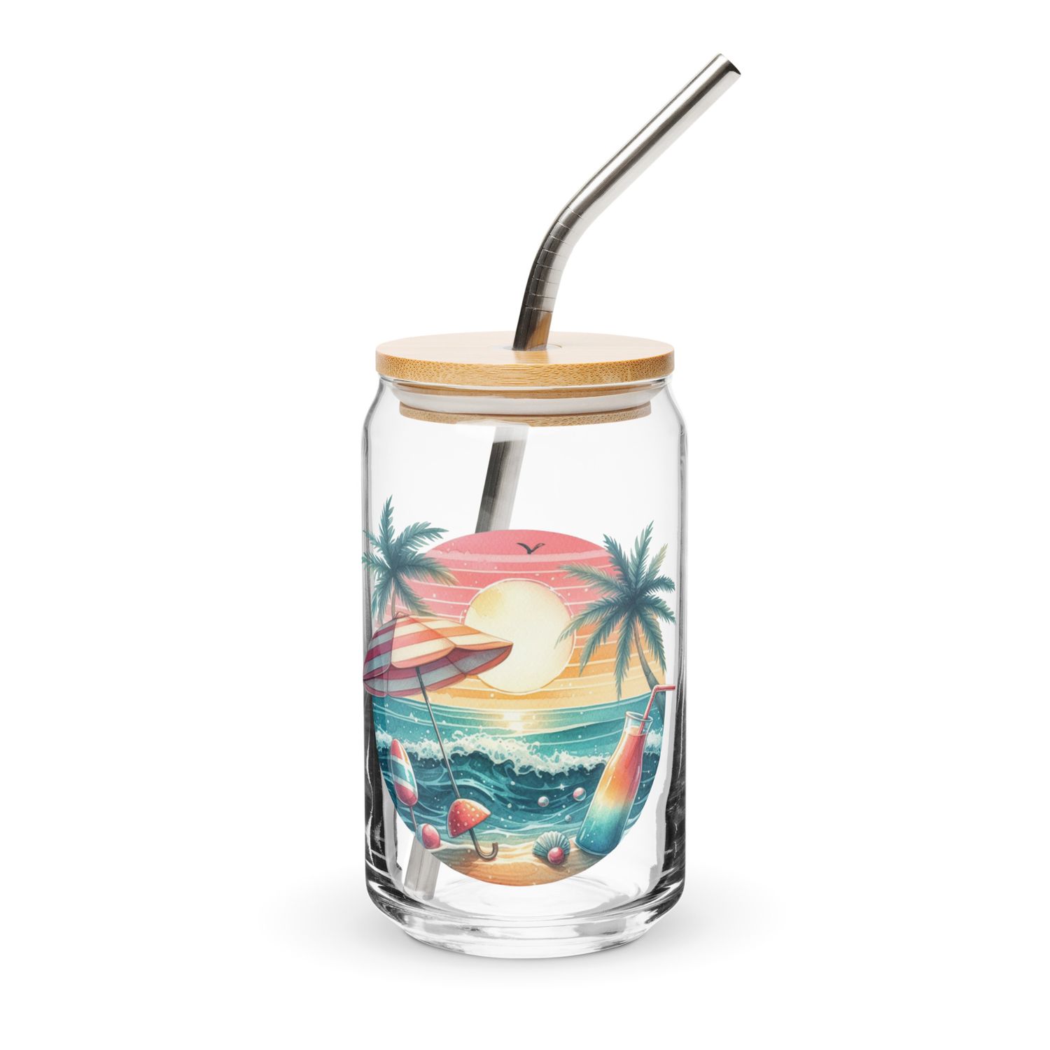 Summer Vacation Vibes (4) Can-Shaped Glass