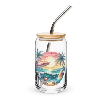 Summer Vacation Vibes (4) Can-Shaped Glass