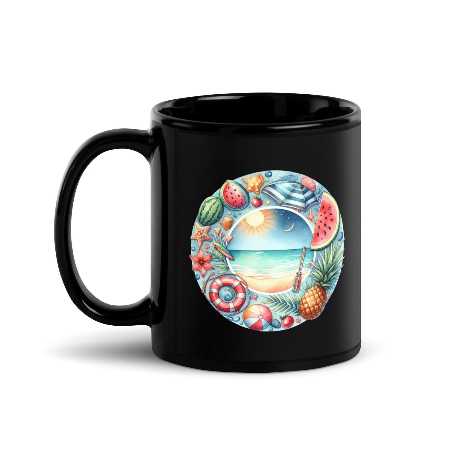 Summer Vacation Vibes (7) Black Coffee Mug