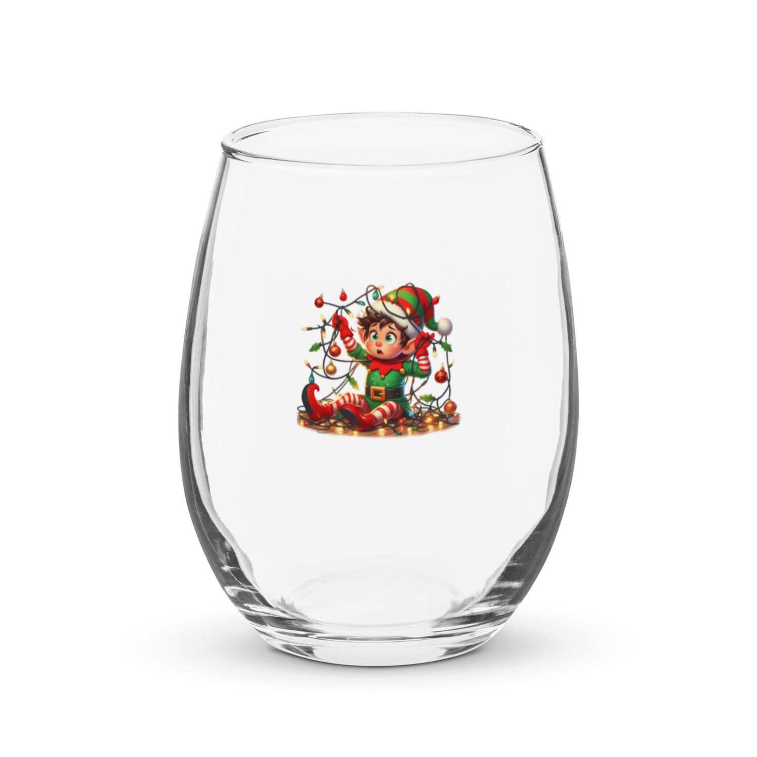 Funny Christmas Elf Stemless Wine Glass