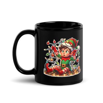Funny Christmas Elf Black Coffee Mug