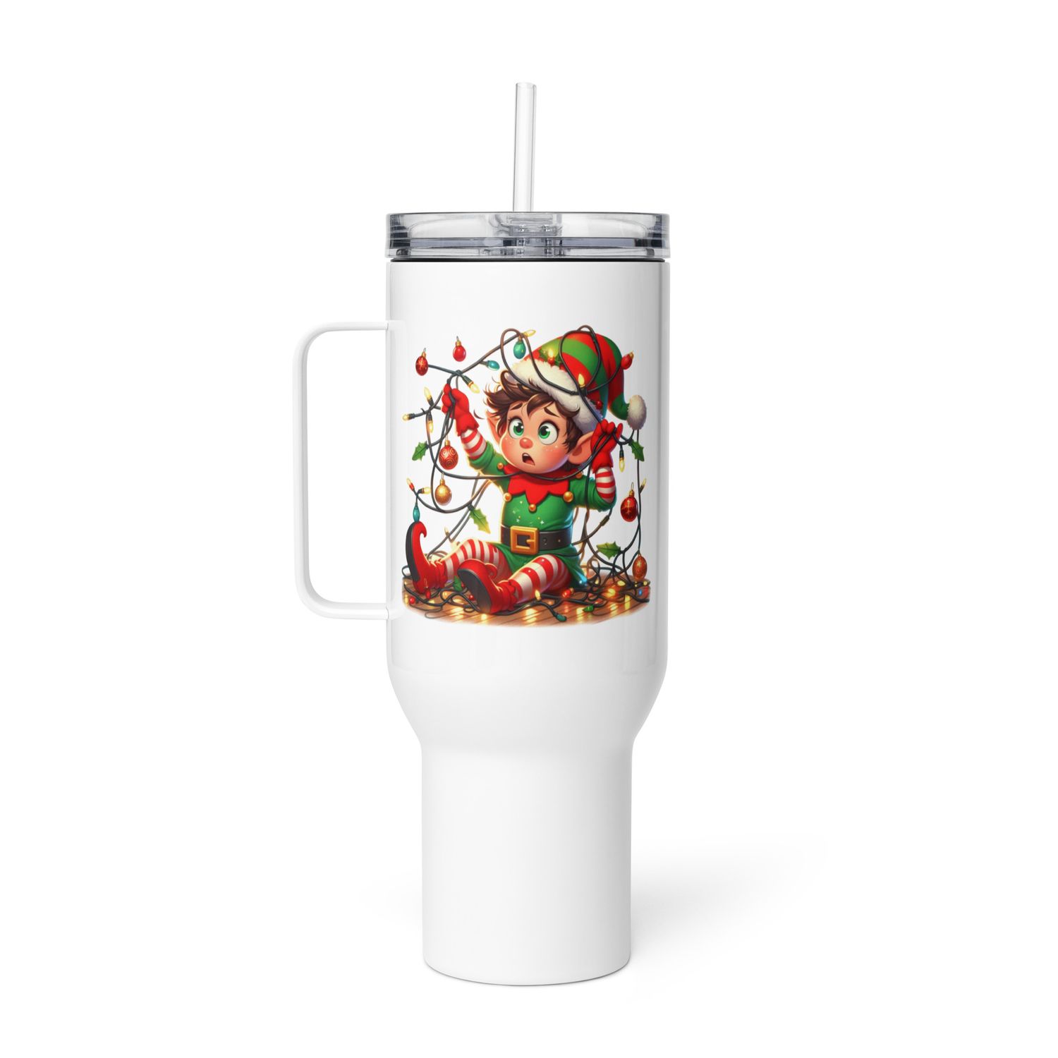 Funny Christmas Elf Travel Mug with a Handle