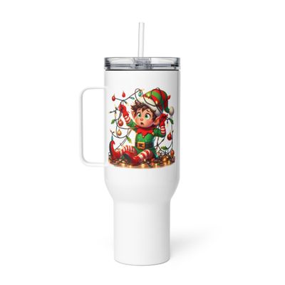 Funny Christmas Elf Travel Mug with a Handle