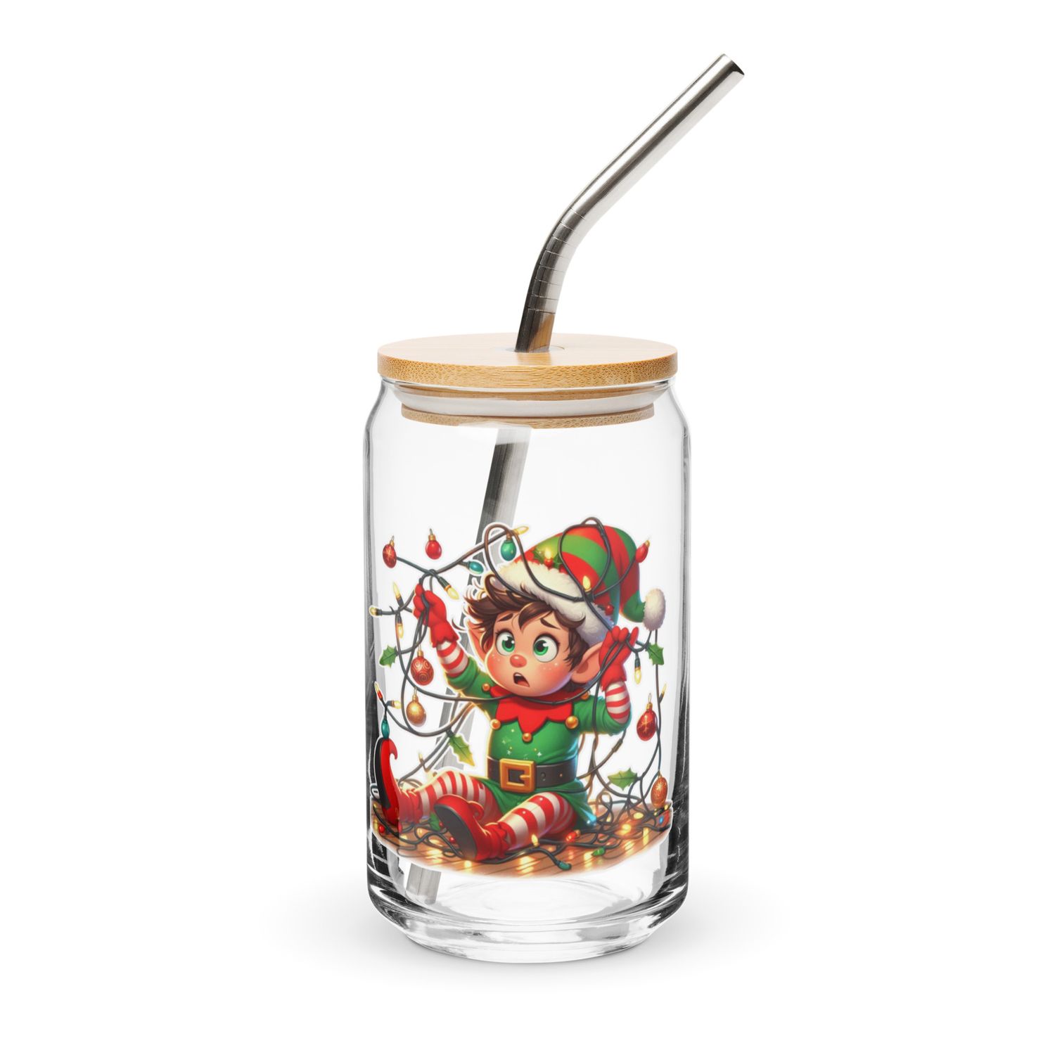 Funny Christmas Elf Can-Shaped Glass