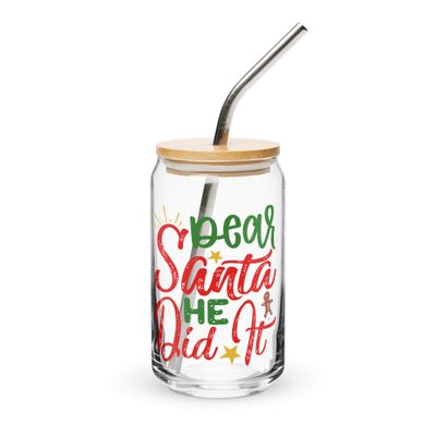 Dear Santa He Did It Can-Shaped Glass